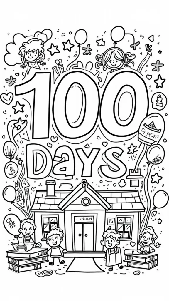 Página de colorear de 100 días de escuela